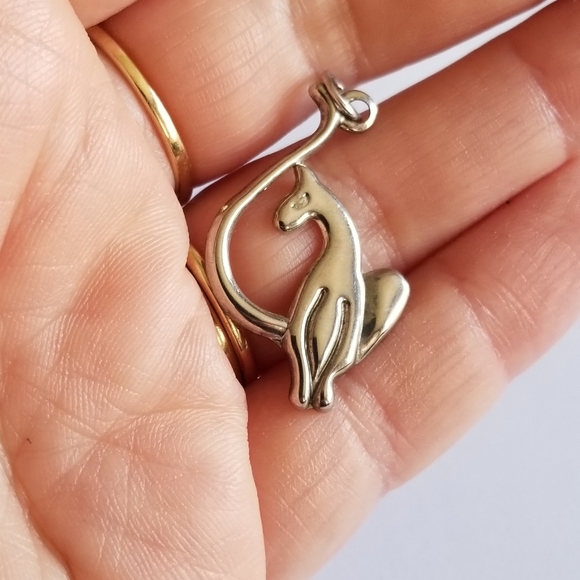 Kitty cat pendant charm silver tone Long tailed - Picture 4 of 7